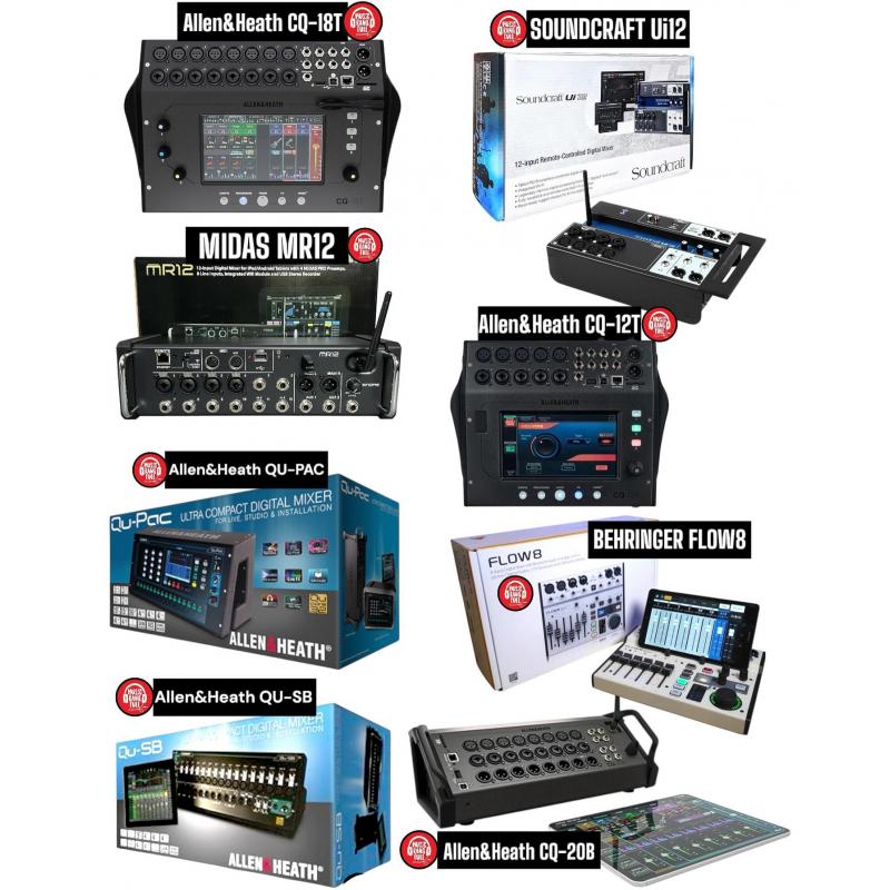 Behringer X32, Midas M32 LIVE, Yamaha MGX, Soundcraft Ui24R, PreSonus StudioLive 32SC, Allen & Heath CQ-18T,
