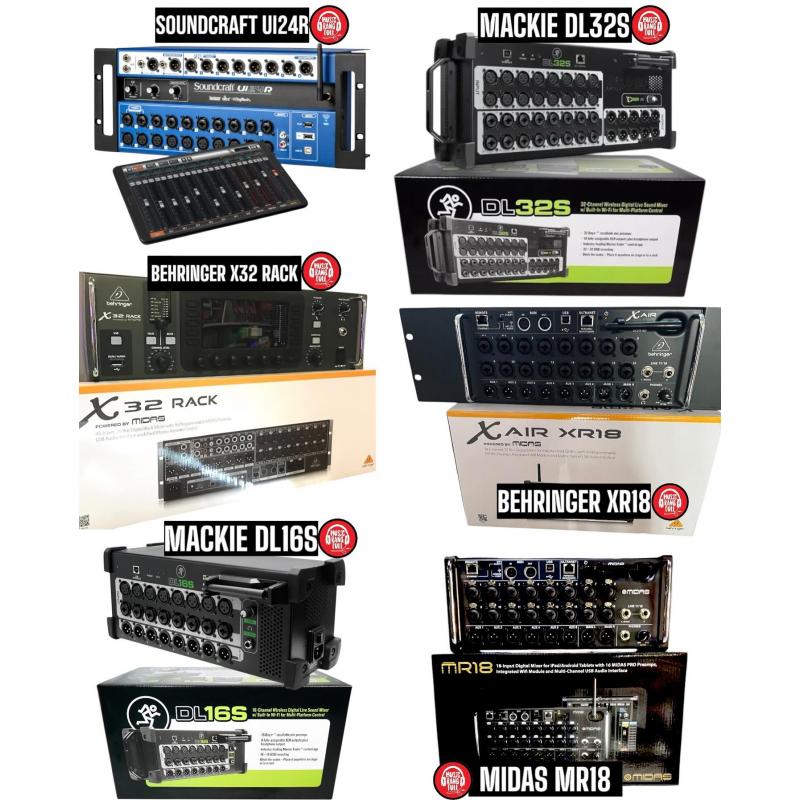 Behringer X32, Midas M32 LIVE, Yamaha MGX, Soundcraft Ui24R, PreSonus StudioLive 32SC, Allen & Heath CQ-18T,